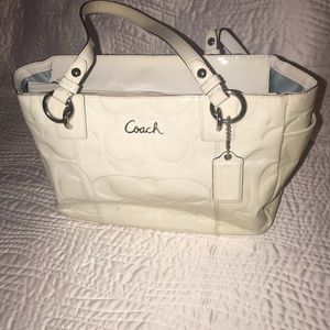 Coach ivory patent leather tote